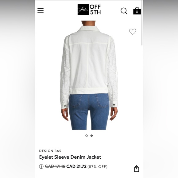 Design History Button up Jacket. White. Cotton. Medium. Eyelet Floral Sleeves - Picture 10 of 10